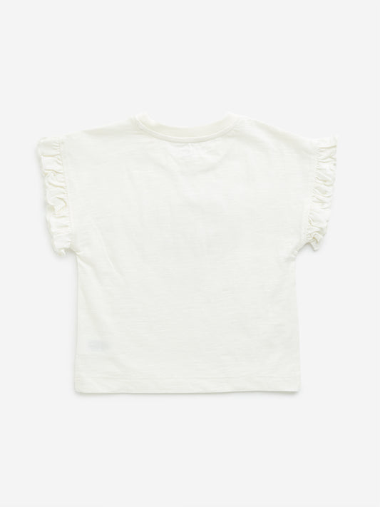 HOP Kids Off-White Heart Embellished Cotton T-Shirt