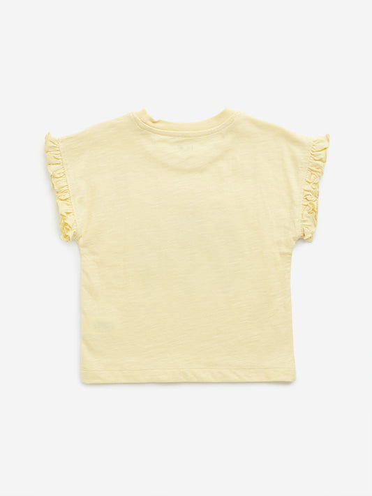 HOP Kids Yellow Ice-Cream Embellished Cotton T-Shirt