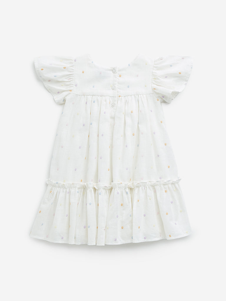 HOP Kids Off-White Embroidered Tiered Dress