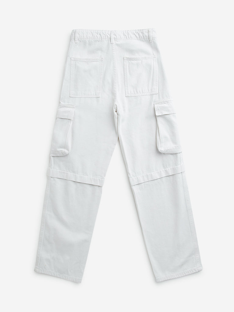 Y&F Kids Off - White Cargo-Style Relaxed - Fit Mid - Rise Jeans