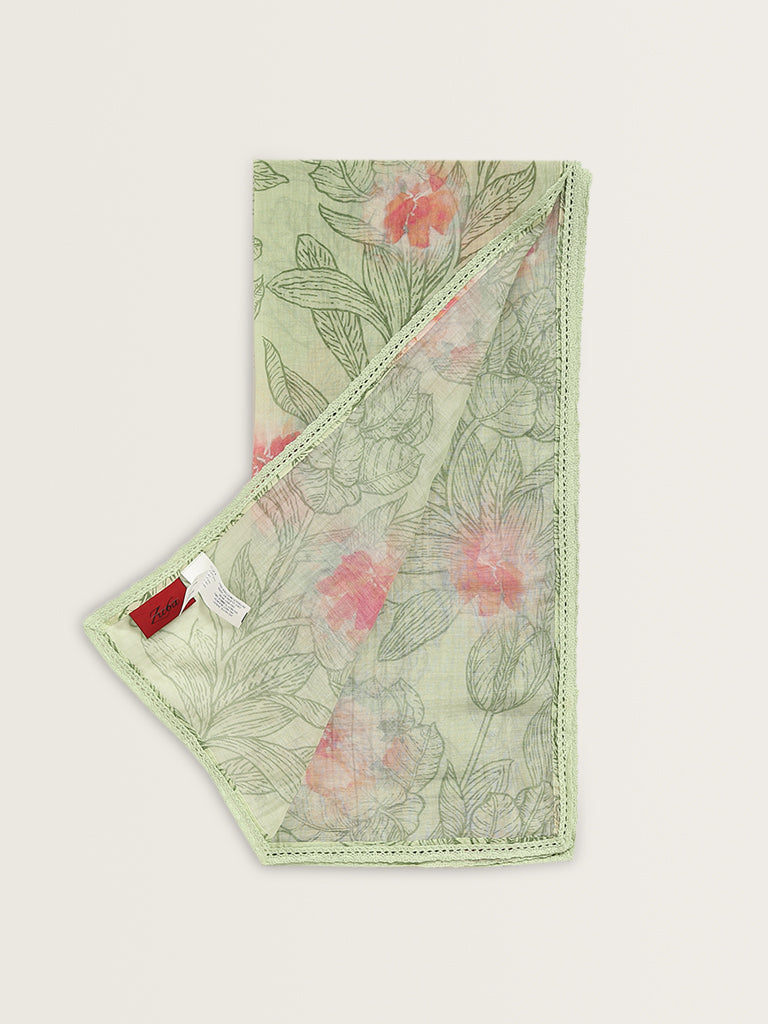 Zuba Light Green Leaf Printed Dupatta