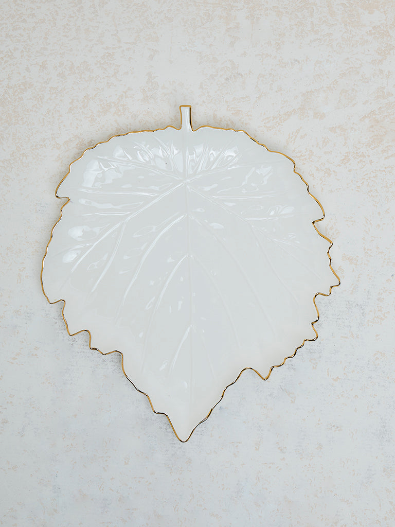 Westside Home White and Gold Leaf Design Large Platter