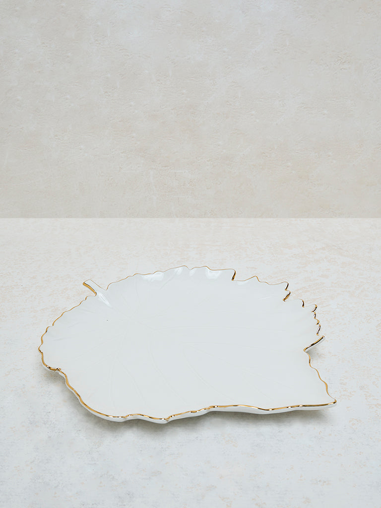 Westside Home White and Gold Leaf Design Large Platter