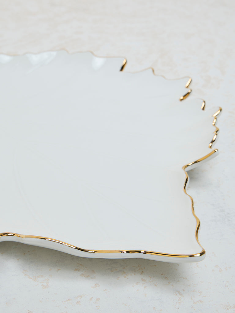 Westside Home White and Gold Leaf Design Large Platter