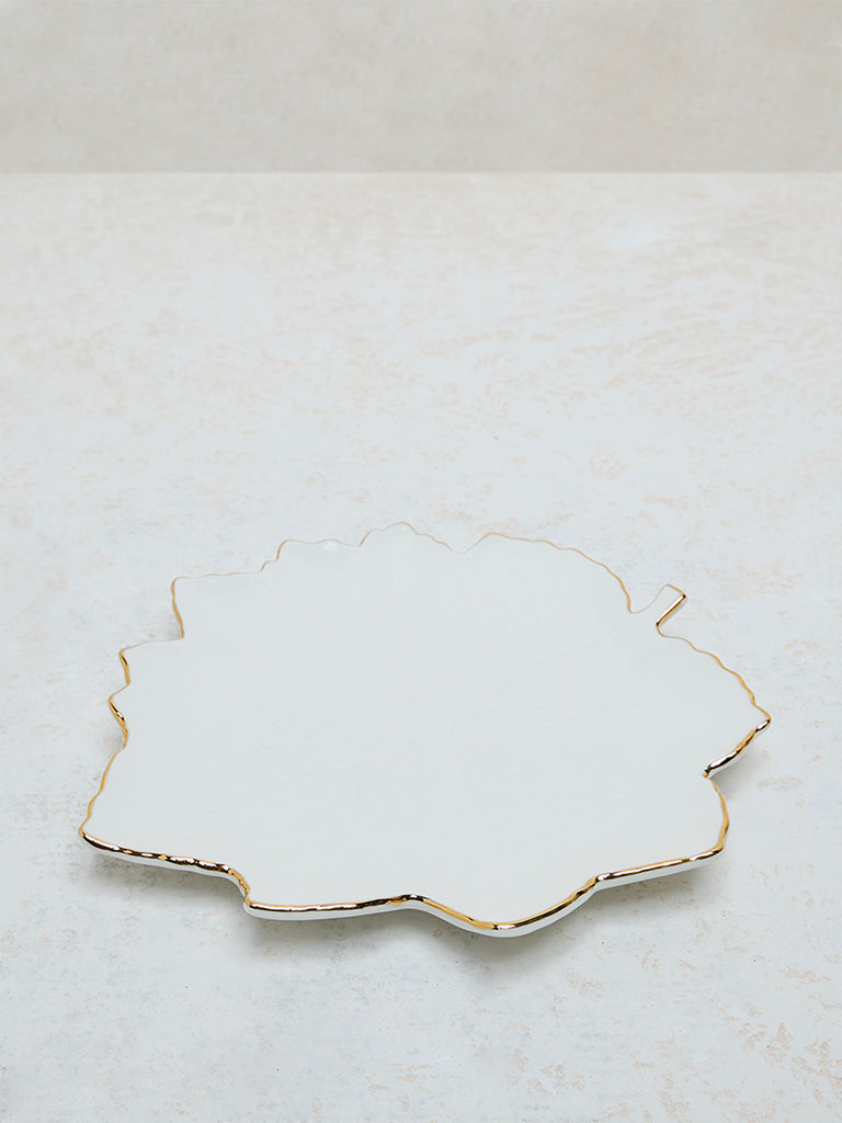 Westside Home White and Gold Leaf Design Small Platter