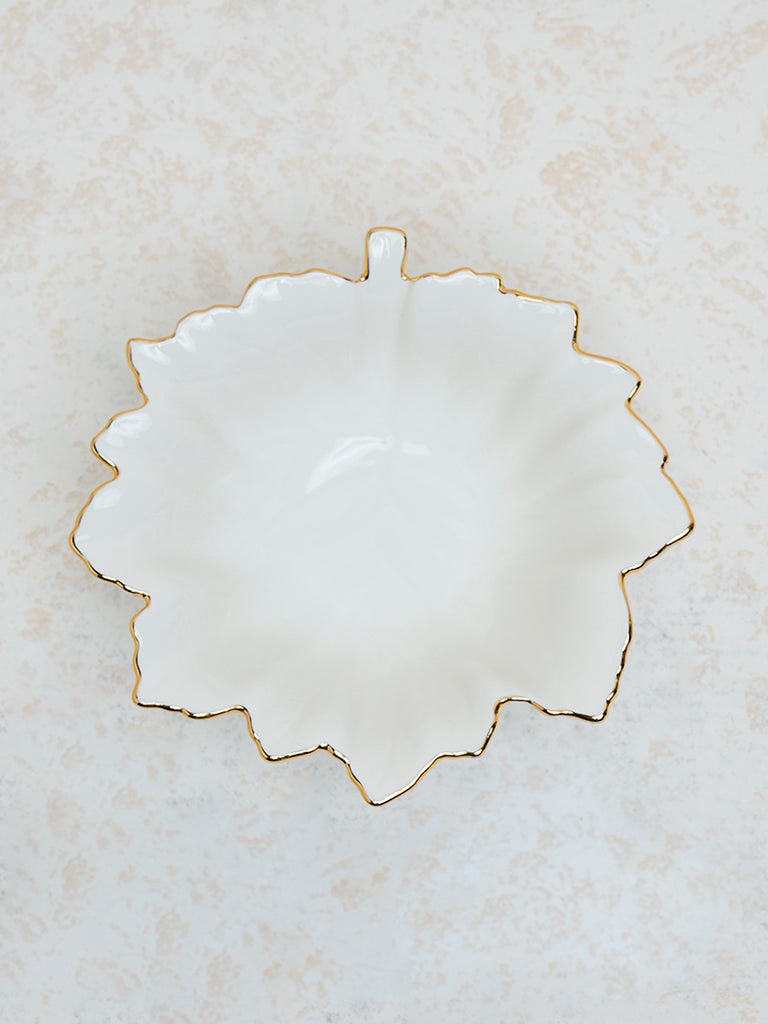 Westside Home White and Gold Leaf Print Large Bowl