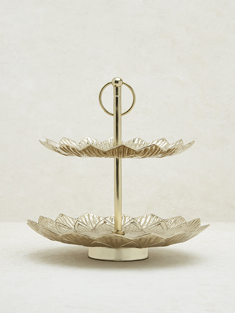 Westside Home Gold Petal Design Two-Tier Cake Stand