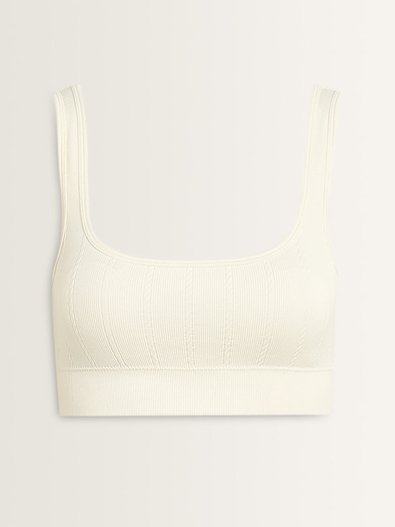 Superstar White Ribbed-Textured Seam-Free Padded Cotton Bra