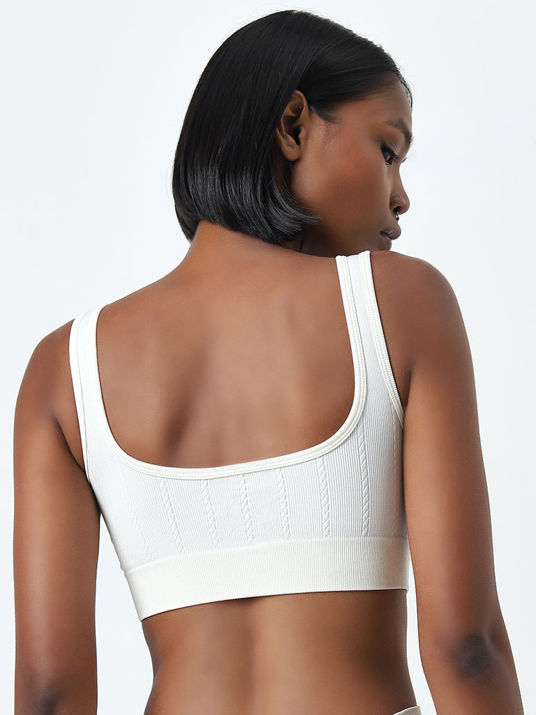 Superstar White Ribbed-Textured Seam-Free Padded Cotton Bra