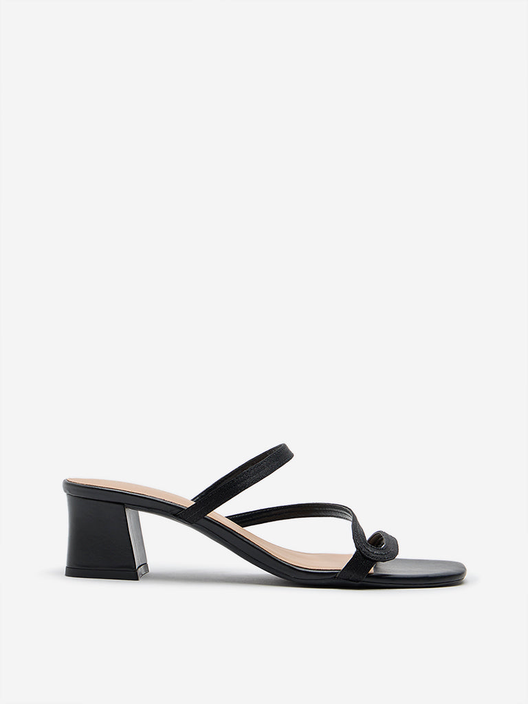 LUNA BLU Black Multi-Strap Block Heel Sandals