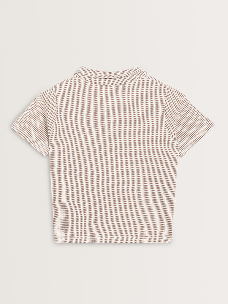 Studiofit Brown Waffle Textured T-Shirt