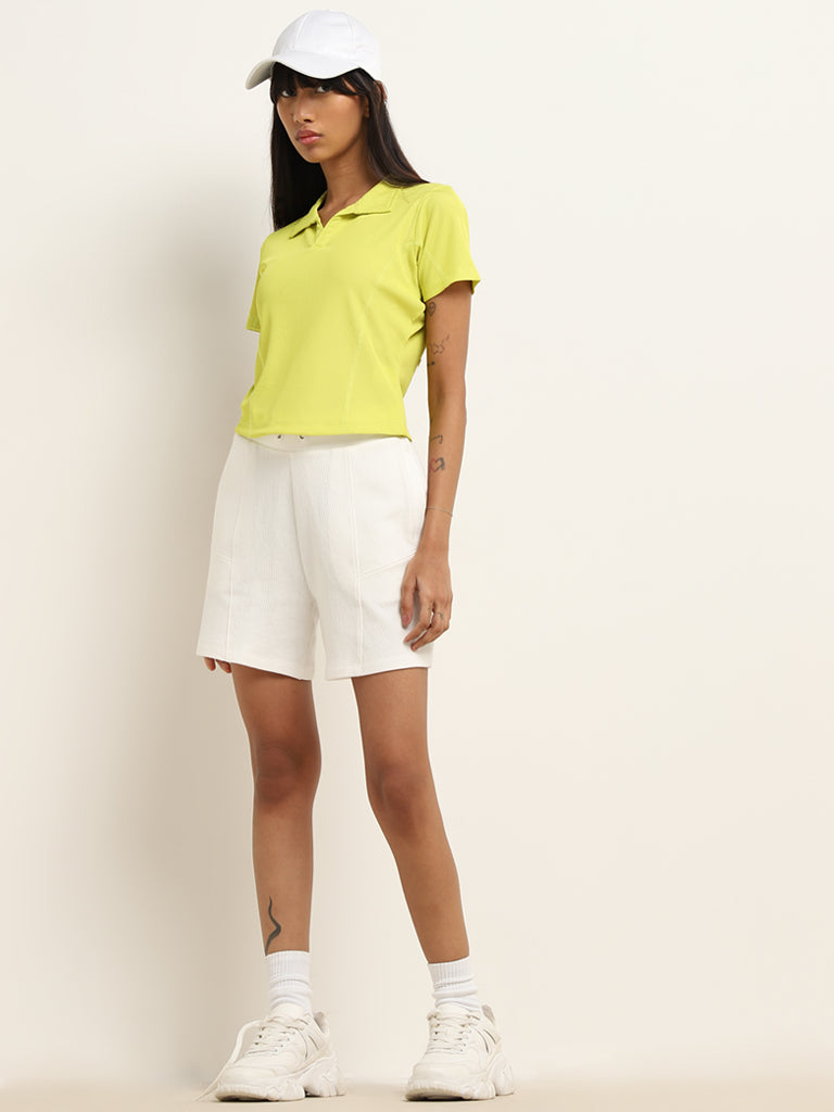 Studiofit Lime Ribbed Collared T-Shirt