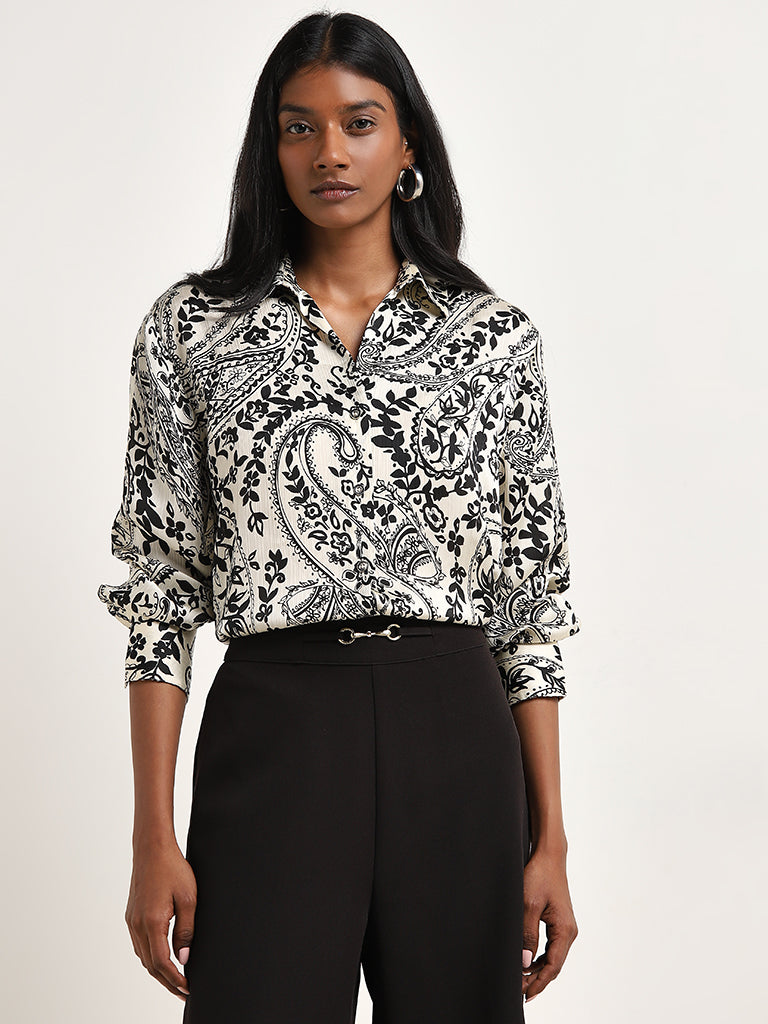 Buy Wardrobe Off-White Paisley Printed Shirt from Westside