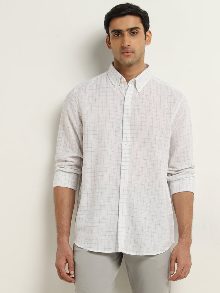 Ascot White Checkered Design Relaxed-Fit Cotton Shirt