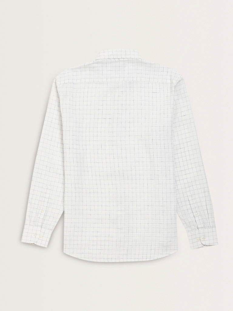 Ascot White Checkered Design Relaxed-Fit Cotton Shirt