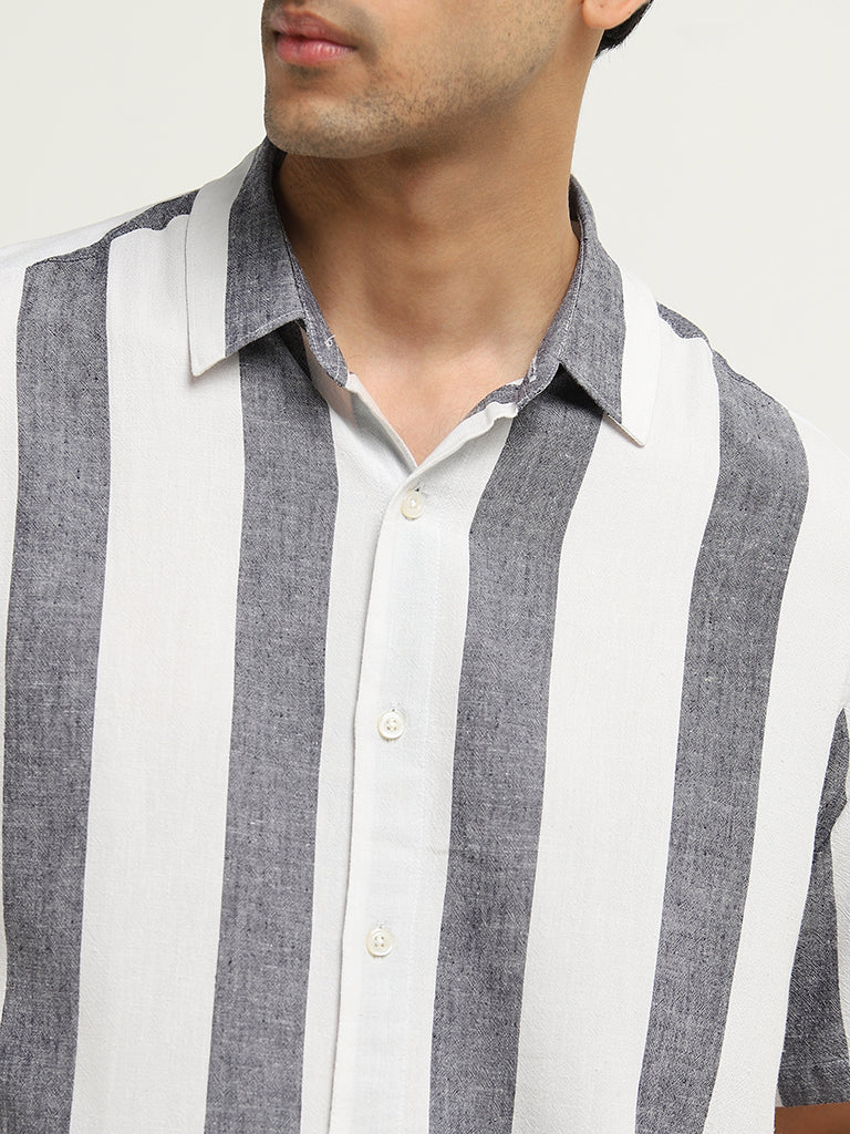 Ascot Blue Striped Relaxed-Fit Cotton Shirt