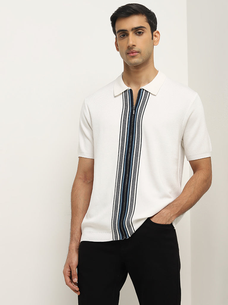 Ascot White Zippered Relaxed-Fit T-Shirt