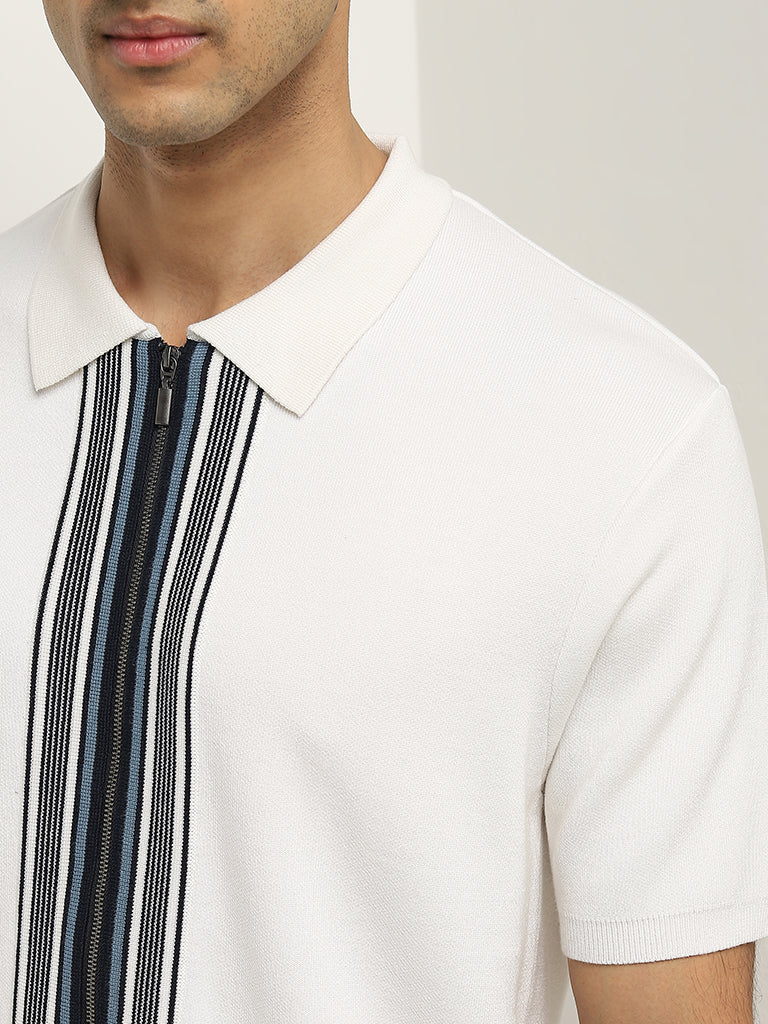 Ascot White Zippered Relaxed-Fit T-Shirt