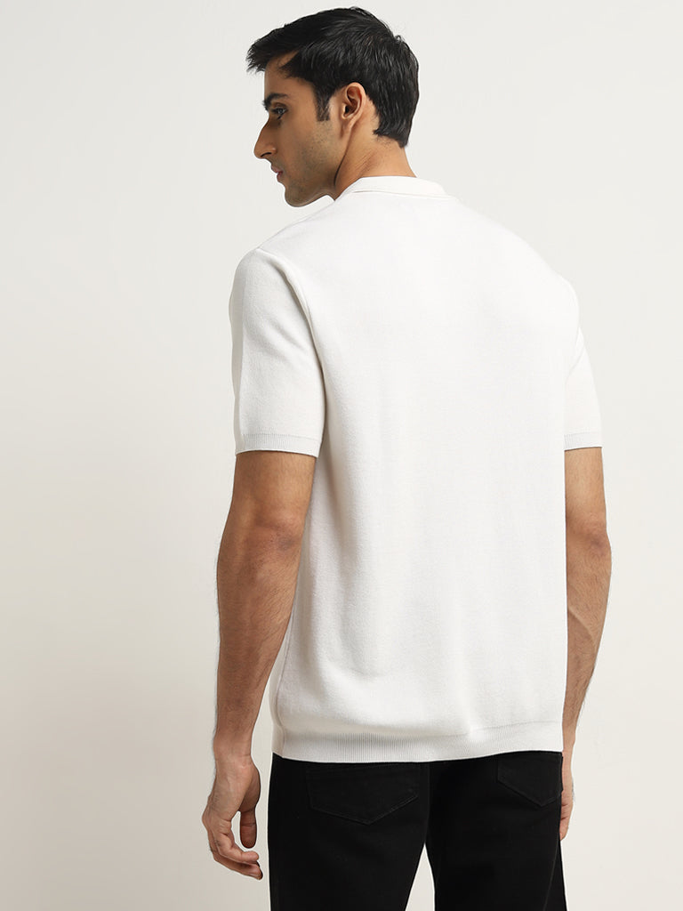 Ascot White Zippered Relaxed-Fit T-Shirt