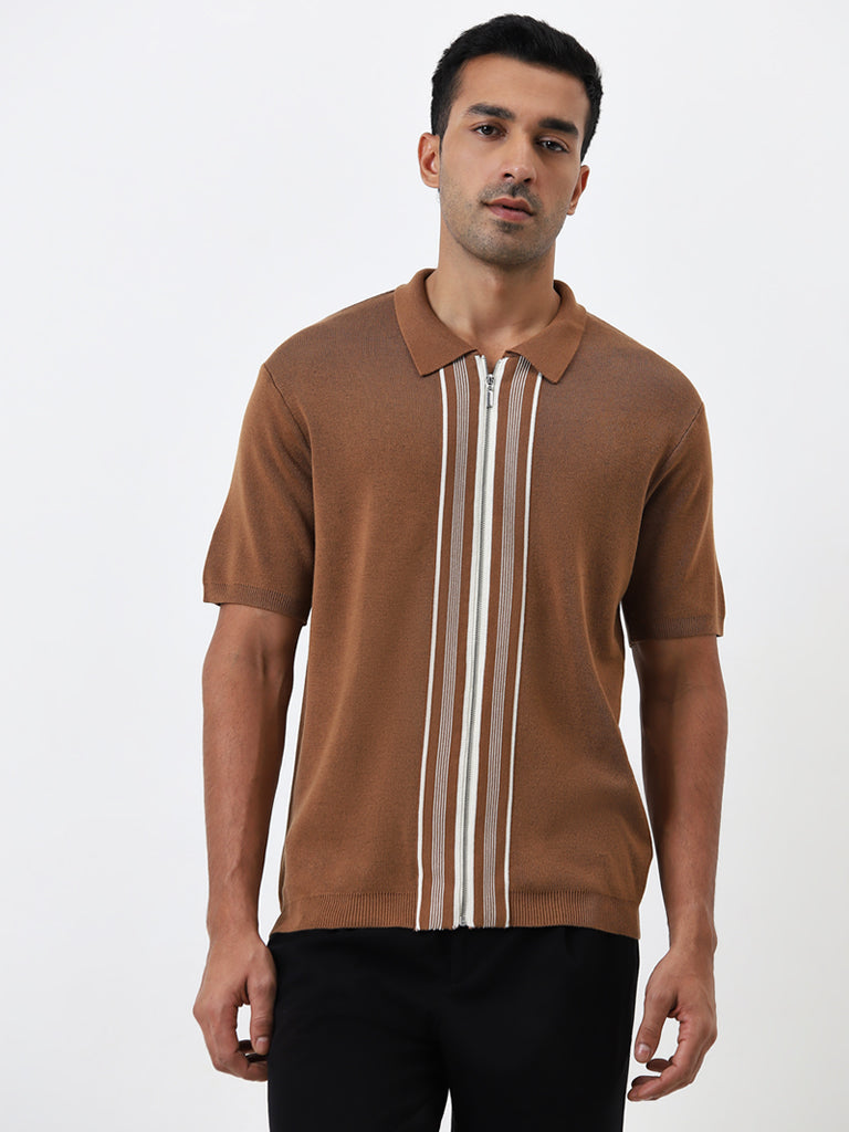 Ascot Tan Striped Relaxed Fit T-Shirt