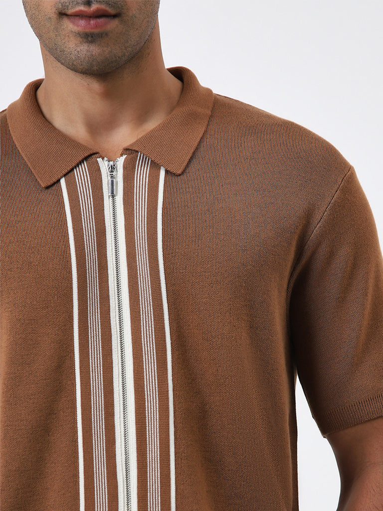 Ascot Tan Striped Relaxed Fit T-Shirt