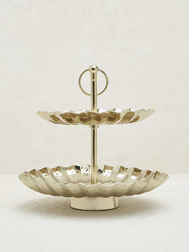 Westside Home Gold Scallop Design Two-Tier Cake Stand