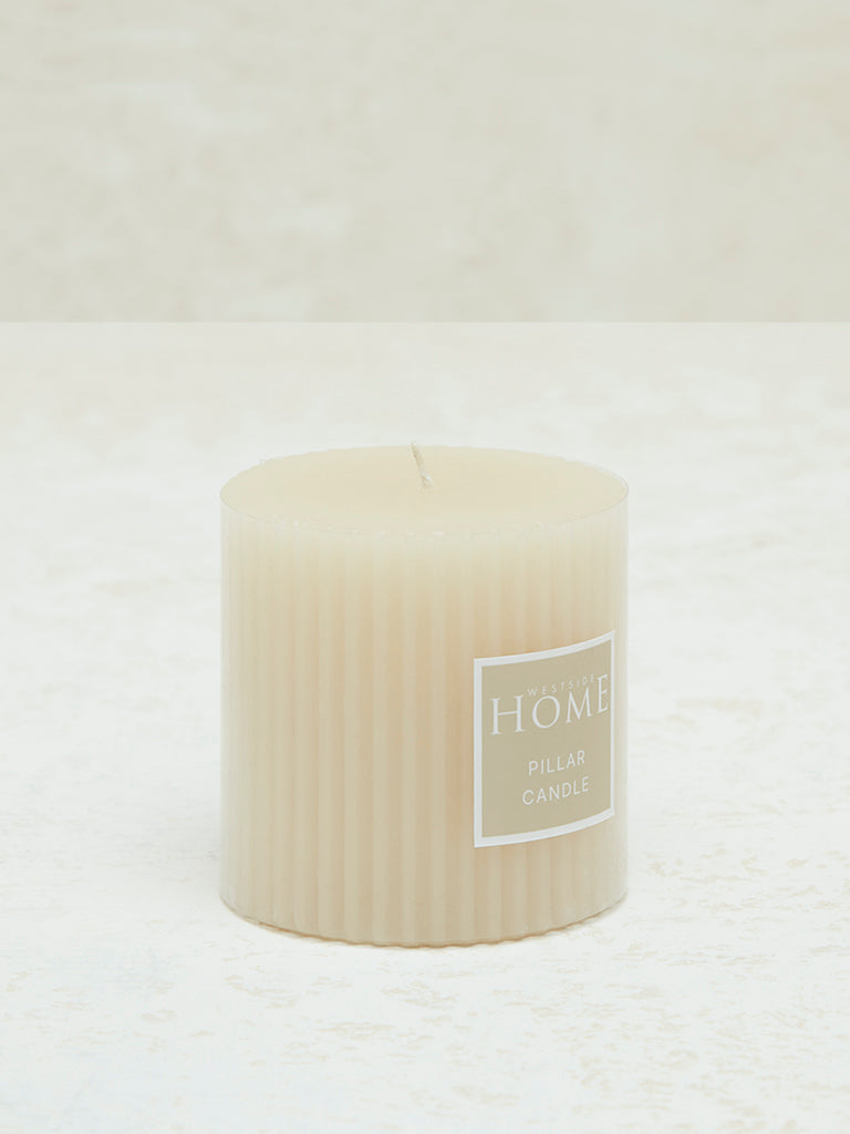 Westside Home Ivory Ribbed Textured Pillar Candle - Small