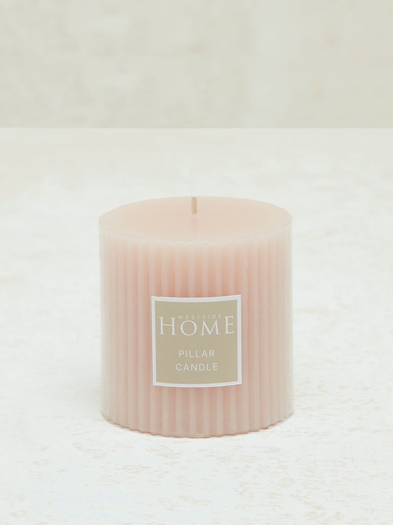 Westside Home Light Pink Ribbed Textured Pillar Candle - Small