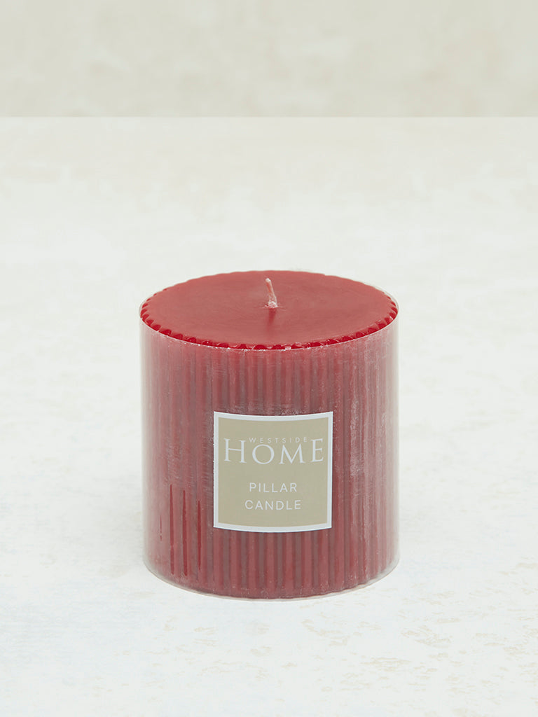 Westside Home Red Ribbed Textured Pillar Candle - Small