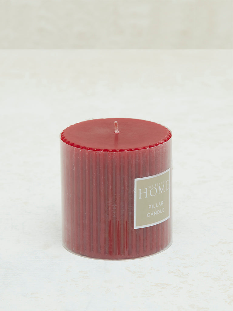 Westside Home Red Ribbed Textured Pillar Candle - Small