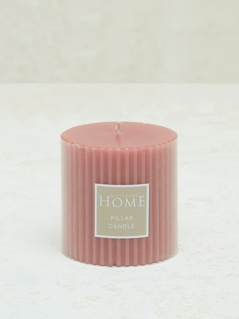 Westside Home Dusty Pink Ribbed Textured Pillar Candle - Small