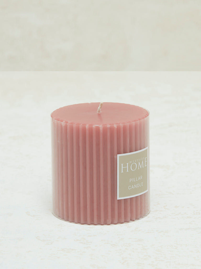 Westside Home Dusty Pink Ribbed Textured Pillar Candle - Small