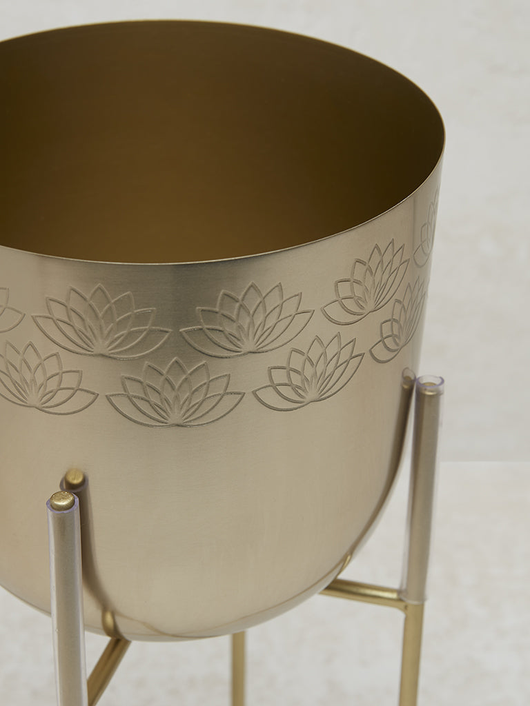 Westside Home Gold Floral Etched Cross Planter with Stand