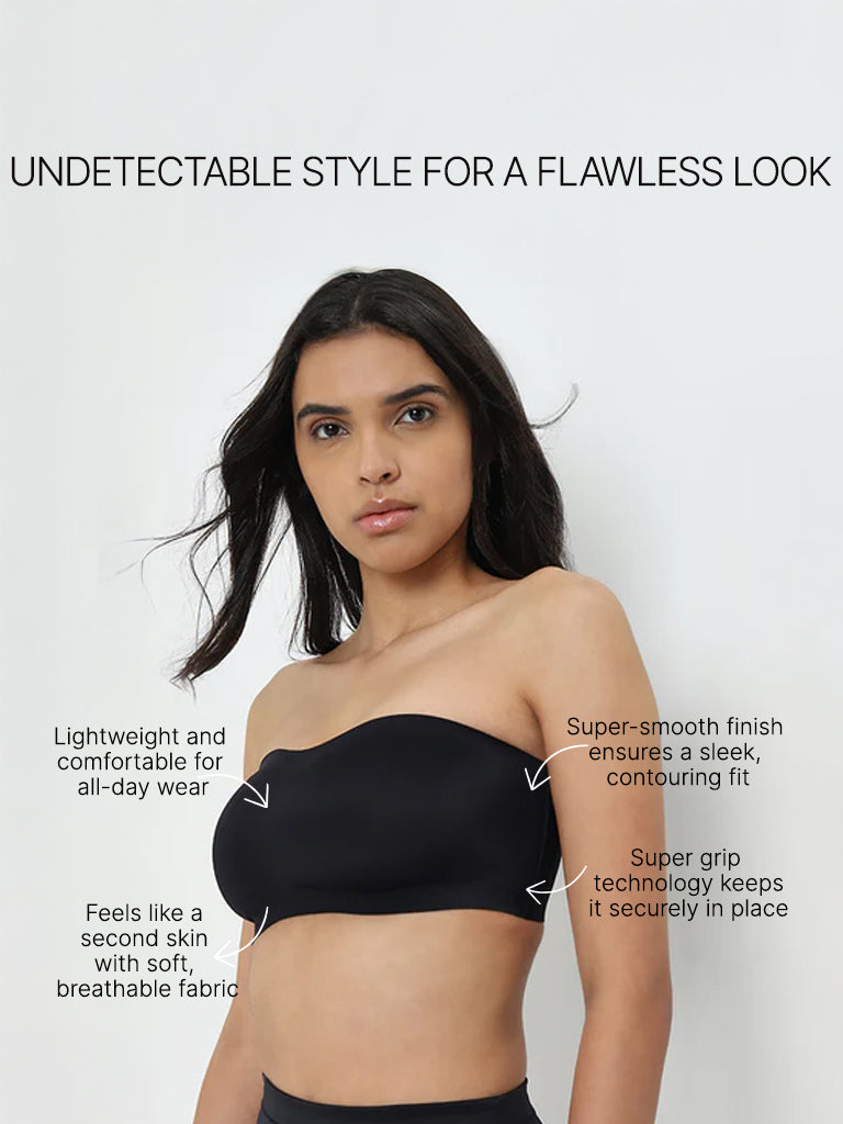 Wunderlove Black Padded Invisible Super grip Strapless Bra