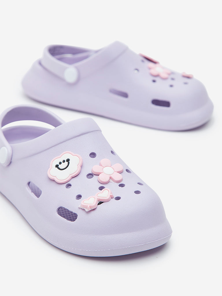 Yellow Kids Lilac Applique-Design Clogs