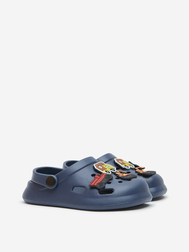 Yellow Navy Applique-Detailed Clogs