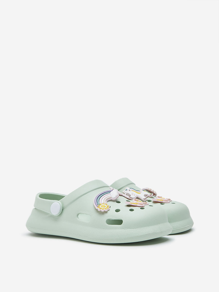 Yellow Light Green Applique Detailed Clogs