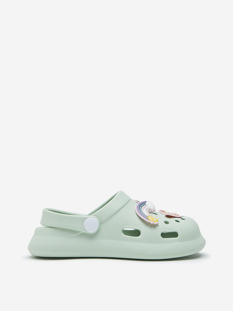 Yellow Light Green Applique Detailed Clogs