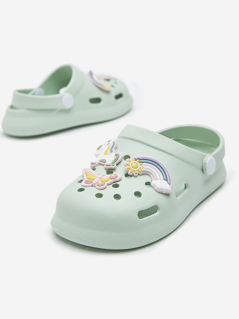 Yellow Light Green Applique Detailed Clogs