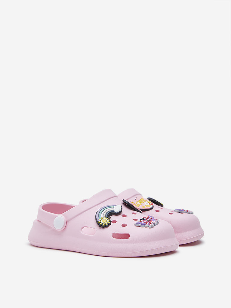 Yellow Pink Applique-Detailed Clogs