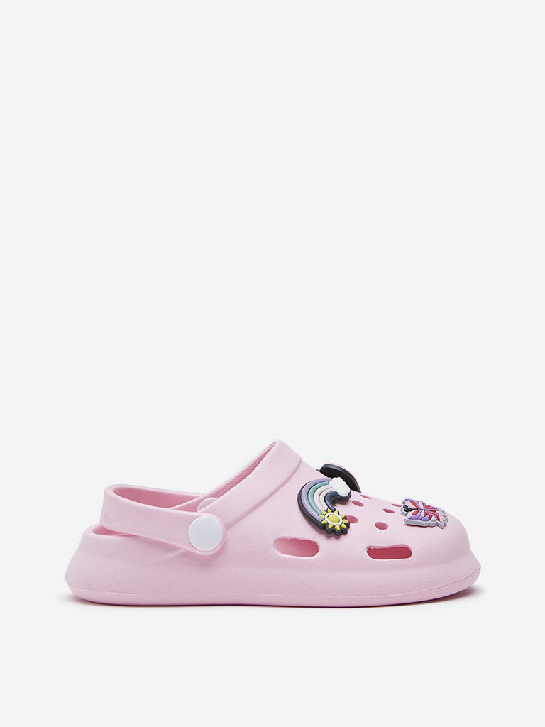 Yellow Pink Applique-Detailed Clogs