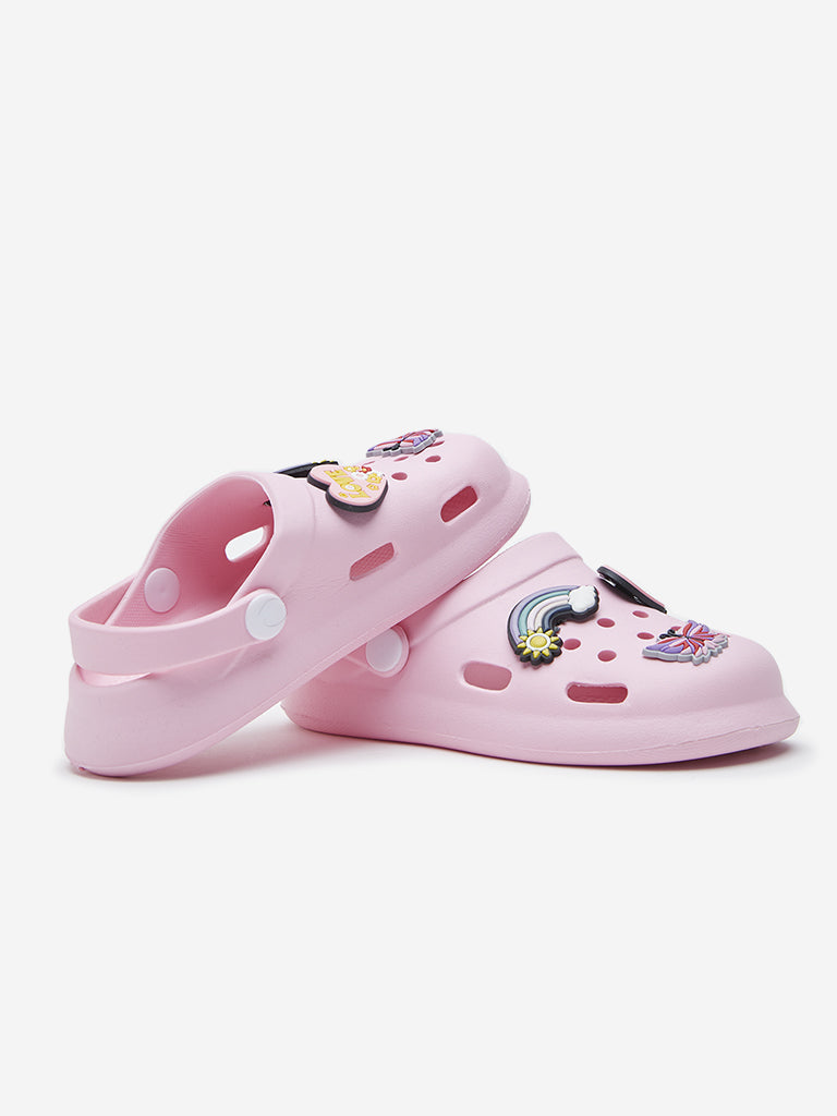 Yellow Pink Applique-Detailed Clogs