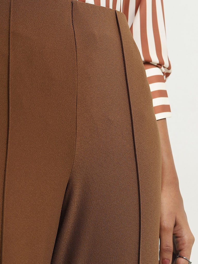 Wardrobe Brown Seam-Detailed High-Rise Trousers