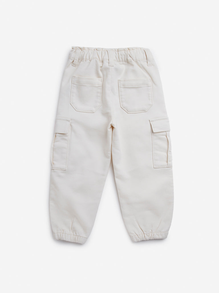 HOP Kids Off-White Mid-Rise Cotton Blend Joggers