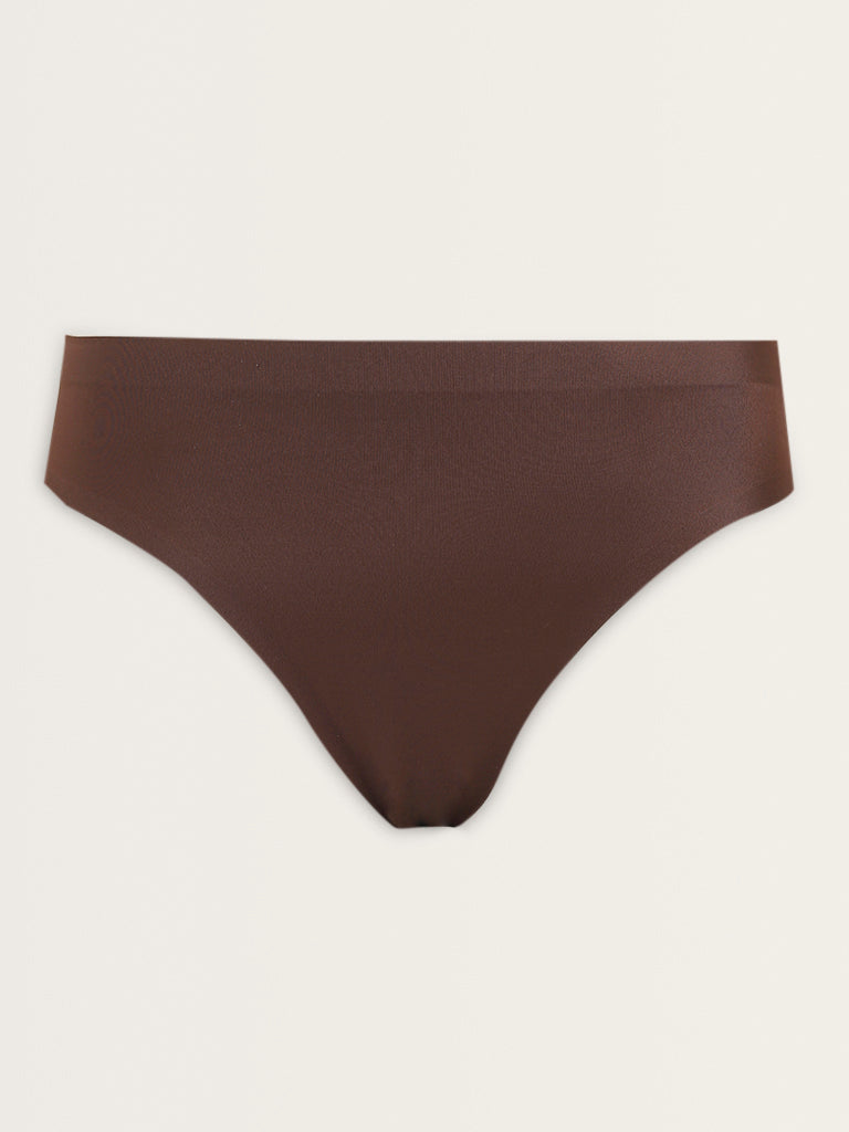 Wunderlove Dark Brown Solid Seam-Free Hi-Leg Brief