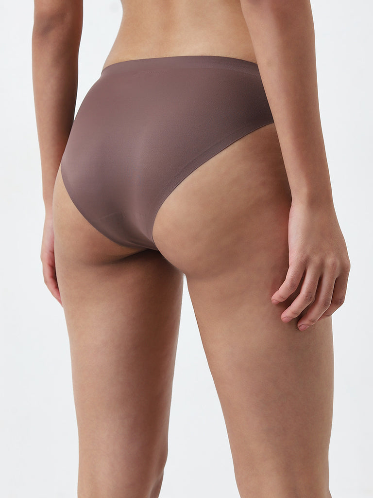 Wunderlove Brown Solid Seam-Free Hi-Leg Brief