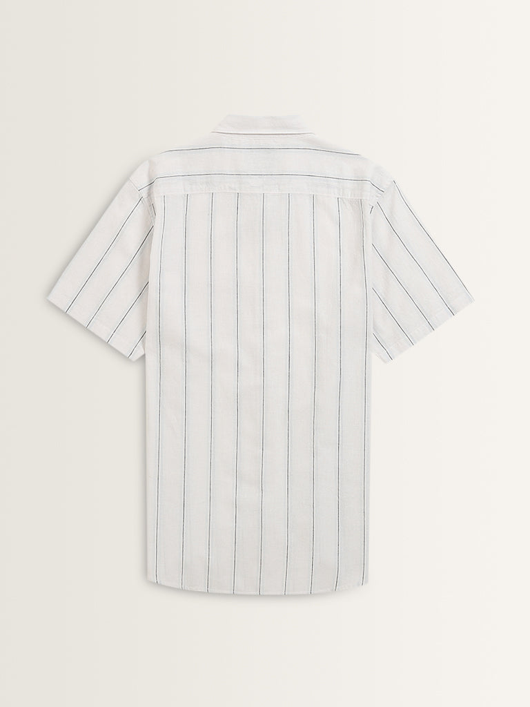 WES Casuals White Striped Slim-Fit Shirt