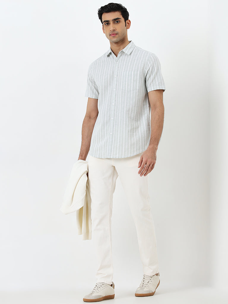 WES Casuals Sage Striped Slim-Fit Shirt