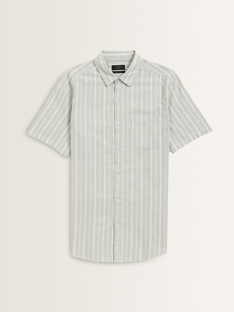 WES Casuals Sage Striped Slim-Fit Shirt