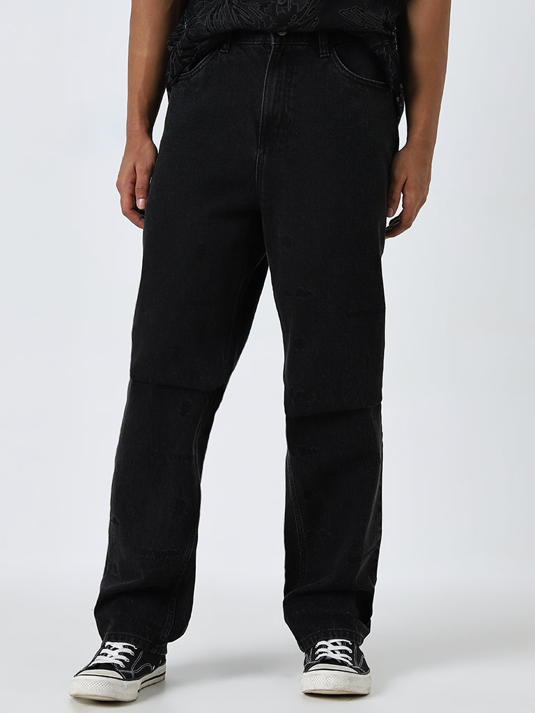 Nuon Black Faded Mid - Rise Relaxed - Fit Jeans